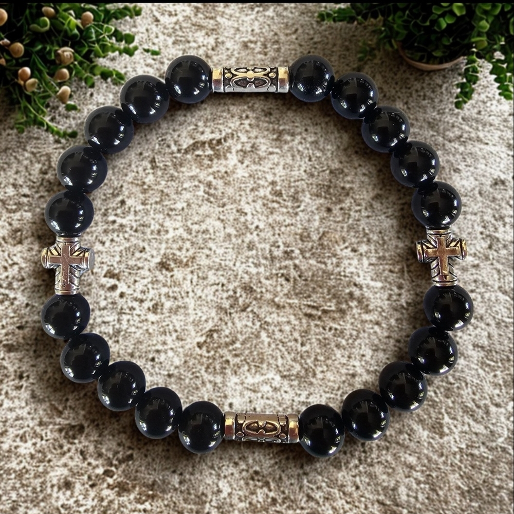 Onyx Natural Stone Cross Bracelet